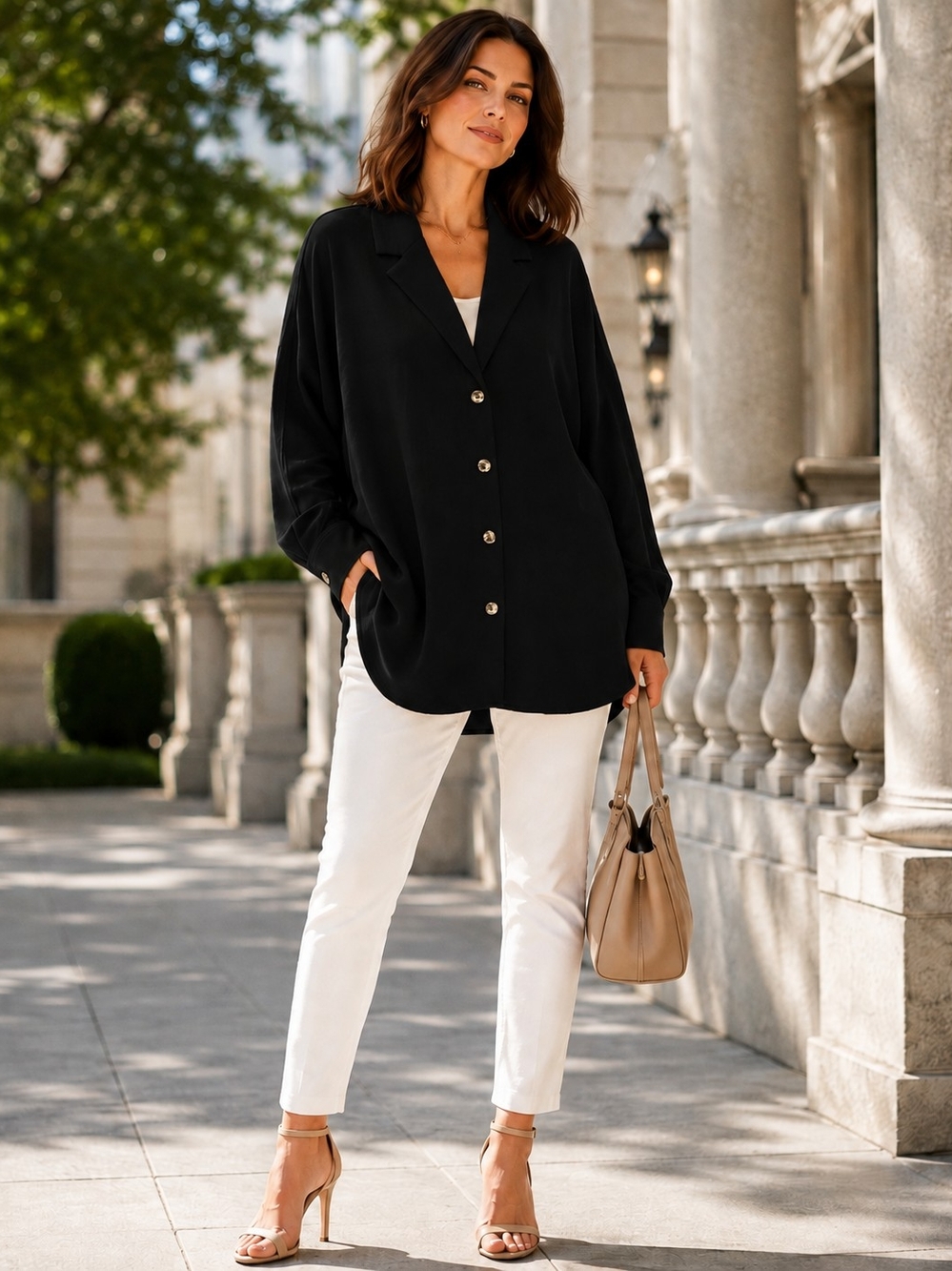 Elegant Wilfred by Aritzia black oversized blazer-style shirt jacket in size L